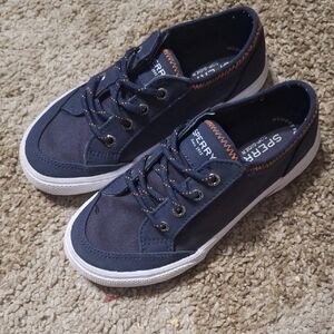 Sperry Dark Blue Canvas Shoes with White Soles